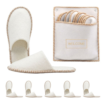 Felt Guest Slippers Set, 6 Pairs, Non-Slip, Unisex, With Bag