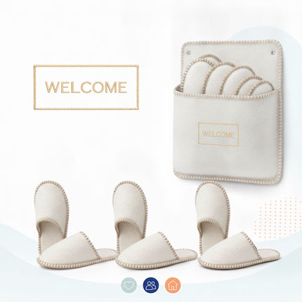 Felt Guest Slippers Set, 6 Pairs, Non-Slip, Unisex, With Bag