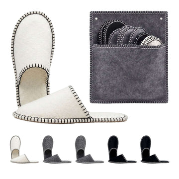 Felt Guest Slippers Set, 6 Pairs with Storage Bag