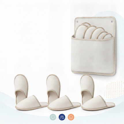 Felt Guest Slippers Set, 6 Pairs with Storage Bag