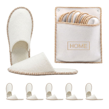 Felt Guest Slippers Set, 6 Pairs with Storage Bag
