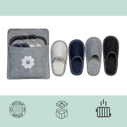 Felt Guest Slippers Set – 6 Pairs with Storage Bag