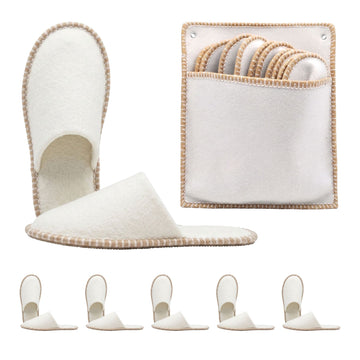 Felt Guest Slippers Set, 6 Pairs with Storage Bag