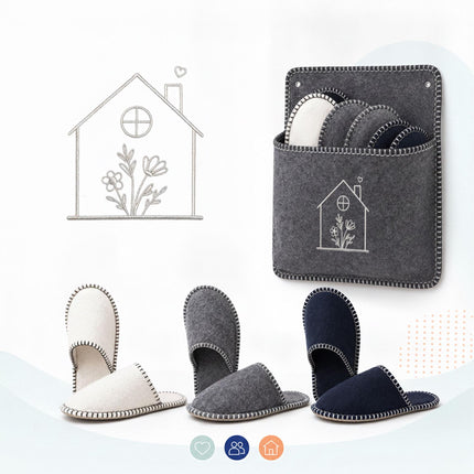 Felt Guest Slippers Set, 6 Pairs with Storage Bag