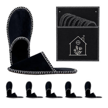 Felt Guest Slippers Set, 6 Pairs with Storage Bag