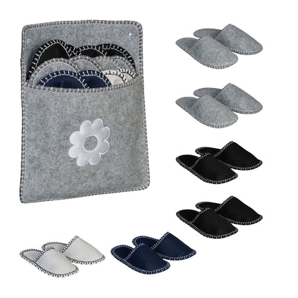 Felt Guest Slippers Set – 6 Pairs with Storage Bag