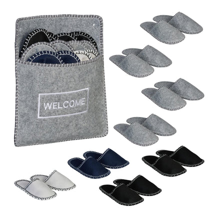 Felt Guest Slippers Set, 6 Pairs with Storage Bag