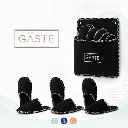 Felt Guest Slippers Set, 6 Pairs with Storage Bag