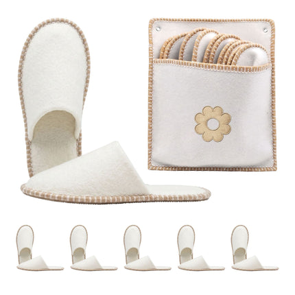 Felt Guest Slippers Set, 6 Pairs with Storage Bag