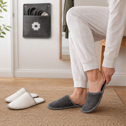 Felt Guest Slippers Set, 6 Pairs with Storage Bag