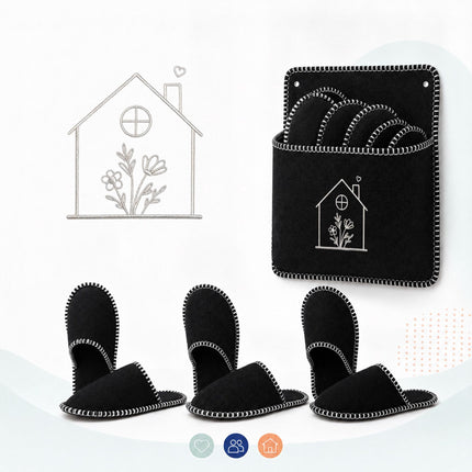 Felt Guest Slippers Set, 6 Pairs with Storage Bag