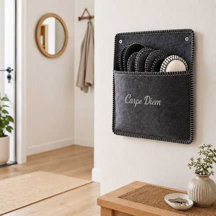 Felt Guest Slippers Set, 6 Pairs with Storage Bag - Gray