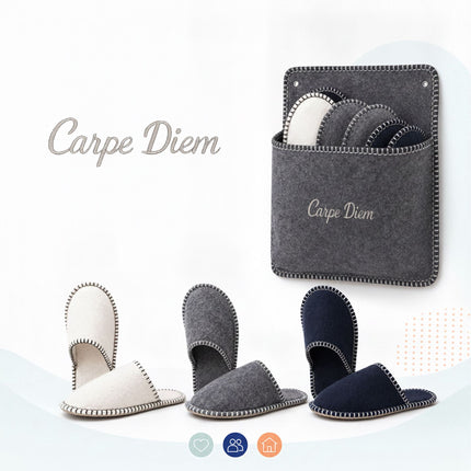 Felt Guest Slippers Set, 6 Pairs with Storage Bag - Gray