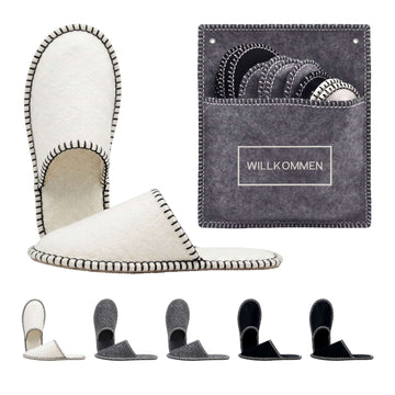 Felt Guest Slippers Set, Non-Slip, 6 Pairs, Gray