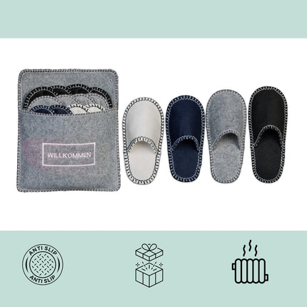 Felt Guest Slippers Set with Bag – 6 Pairs, Non-Slip Soles