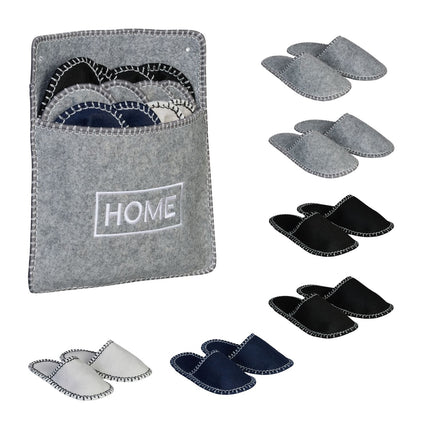 Felt Guest Slippers Set with Bag – 6 Pairs, Non-Slip Soles