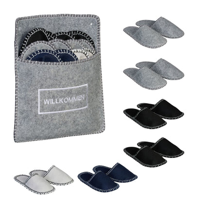 Felt Guest Slippers Set with Bag – 6 Pairs, Non-Slip Soles