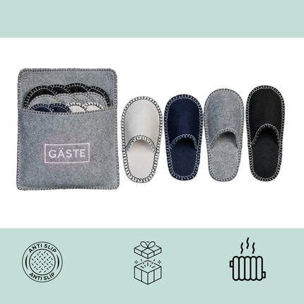 Felt Guest Slippers Set with Bag – 6 Pairs, Non-Slip Soles