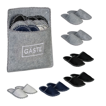 Felt Guest Slippers Set with Bag – 6 Pairs, Non-Slip Soles