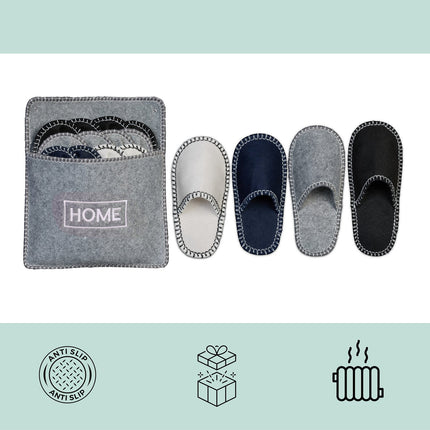 Felt Guest Slippers Set with Bag – 6 Pairs, Non-Slip Soles