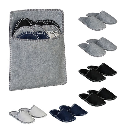 Felt Guest Slippers Set with Bag, Non-Slip Soles