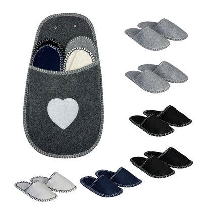 Felt House Slippers, Non-Slip, 6 Pairs with Storage Bag