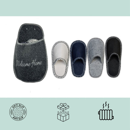 Felt House Slippers, Non-Slip, 6 Pairs with Storage Bag