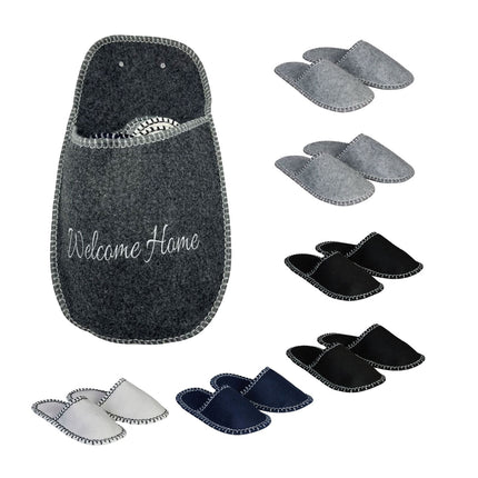 Felt House Slippers, Non-Slip, 6 Pairs with Storage Bag