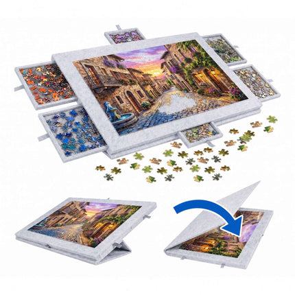 Felt Puzzle Board with 6 Drawers, Light Grey