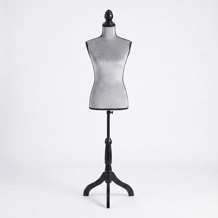 Female Dress Form 36/38 Velvet, Light Grey, Adjustable Stand