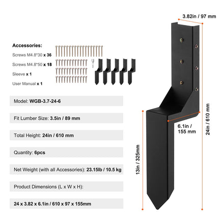 Fence Post Anchor Repair Kit, 6-Pack 3.5 x 3.5 In Steel Spike