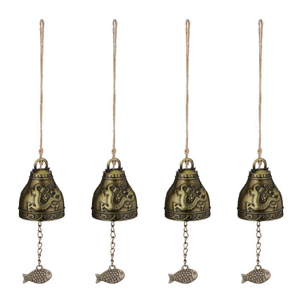 Feng Shui Wind Chimes Set, 4x Bells with Lucky Symbols