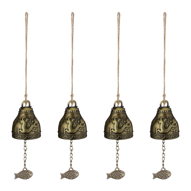 Feng Shui Wind Chimes Set, 4x Bells with Lucky Symbols