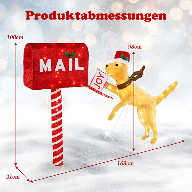 Festive Mailbox & Dog Decoration, 120 LED Lights, 108 cm