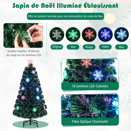 Fiber Optic Christmas Tree 120cm, LED Lights, Snowflakes
