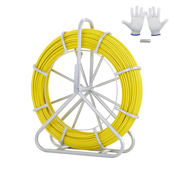 Fiberglass Fish Tape 600 ft, Steel Reel, 3 Pulling Heads