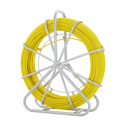 Fiberglass Fish Tape 600 ft, Steel Reel, 3 Pulling Heads