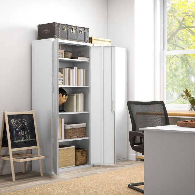 Steel Office File Cabinet, 5-Tier Adjustable Shelves, White