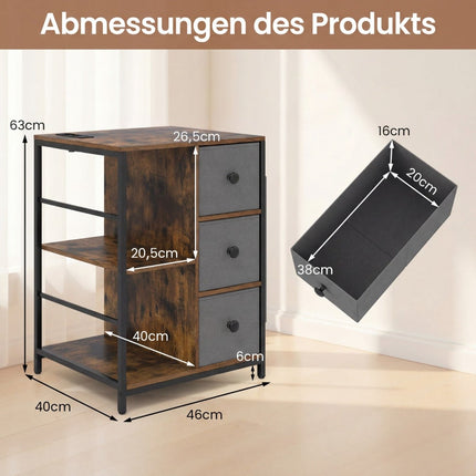 Filing Cabinet with Charging Station & Fabric Drawers