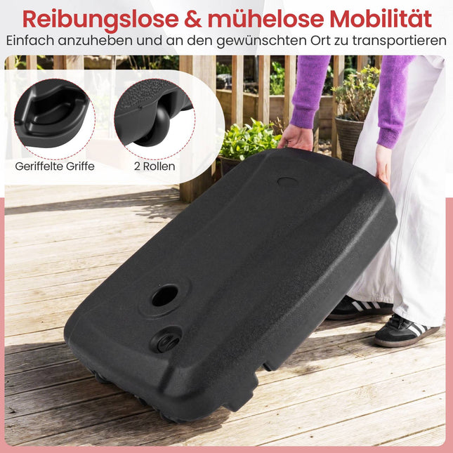 Fillable Patio Umbrella Base with Wheels, HDPE, 102kg Capacity