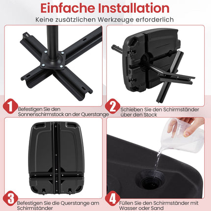Fillable Patio Umbrella Base with Wheels, HDPE, 102kg Capacity
