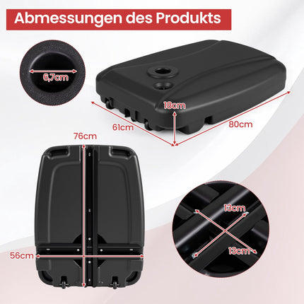 Fillable Patio Umbrella Base with Wheels, HDPE, 102kg Capacity