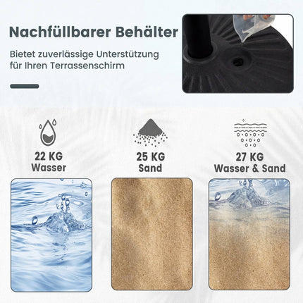 Fillable Umbrella Base, 22L/25kg, Fits 38/48mm Poles