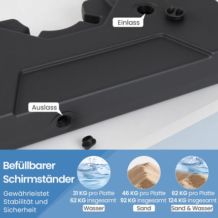 Fillable Umbrella Base, 2-Piece, HDPE, 89x89 cm, Black