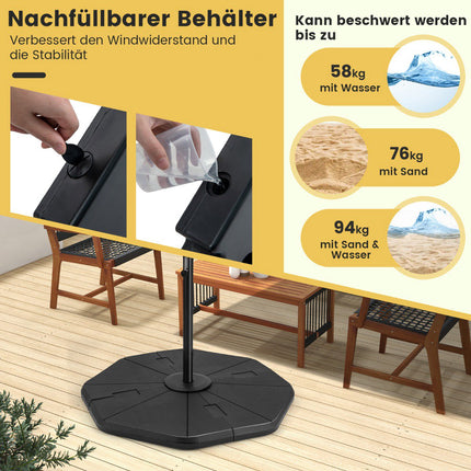 Fillable Umbrella Base, 4-Piece, 94 kg Capacity, Black