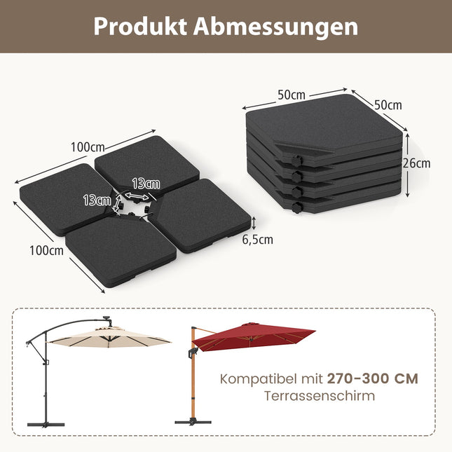 Vulbare parasolvoet, 60 liter/84 kg, zwart, HDPE, 4 platen
