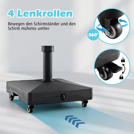 Fillable Umbrella Base with Wheels, 45x44x40 cm, Black