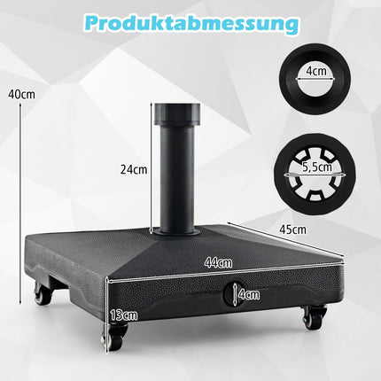 Fillable Umbrella Base with Wheels, 45x44x40 cm, Black