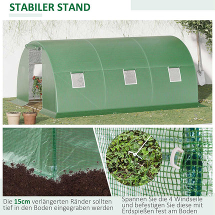 Walk-In Greenhouse Polytunnel 4.5x3m, 6 windows, Frost-resistant