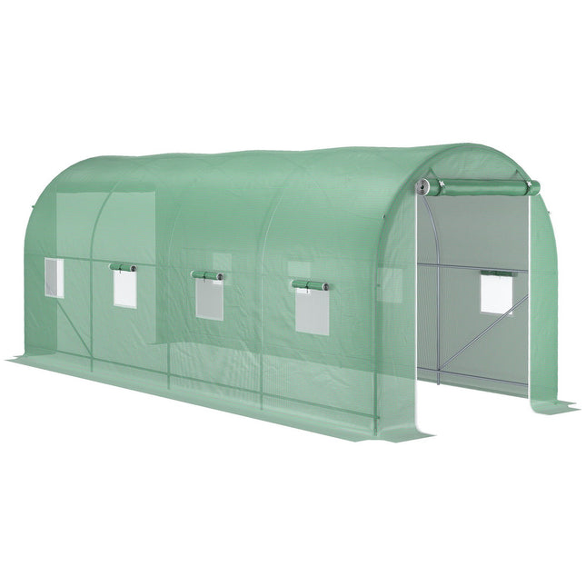 Greenhouse polytunnel with window, green, 5x2x2.1m